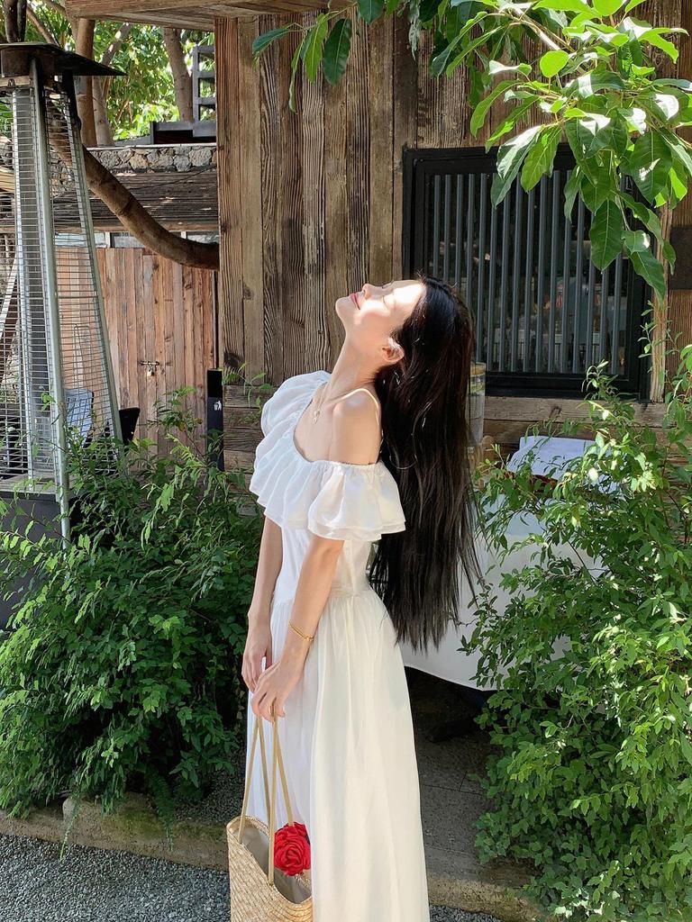 Elegant French Ruffle One-Shoulder Summer Dress 2026 - Women's Beautiful Niche Long Design