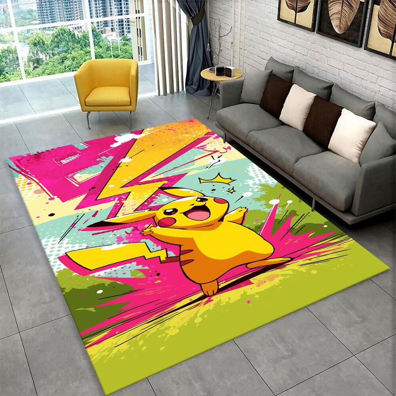 Cute Pokemon Pikachu Cartoon Carpet Rug for Playroom Bedroom Living Room Sofa Home Decor,kid Game Area Rug Non-slip Floor Mat