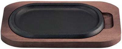 Steak Cast IH with Wooden Made In New Line L P02001 Plate, Iron, Compatible, Stand, Japan,