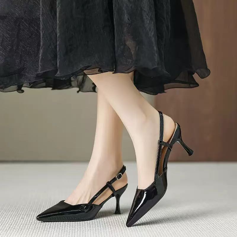 Baotou sandals women's spring new pointed fairy style temperament nude back empty one-word buckle strap stiletto high heels