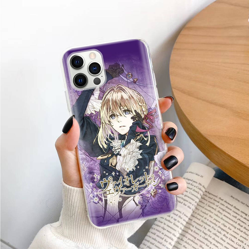 Violette Evergarden-TPU-Hülle für iPhone XR 7 8 14 15 11 12 13 X XS Pro Max Xiaomi Redmi 13C Hinweis 9 Samsung A22 S23 S24 Ultra Plus VIVO