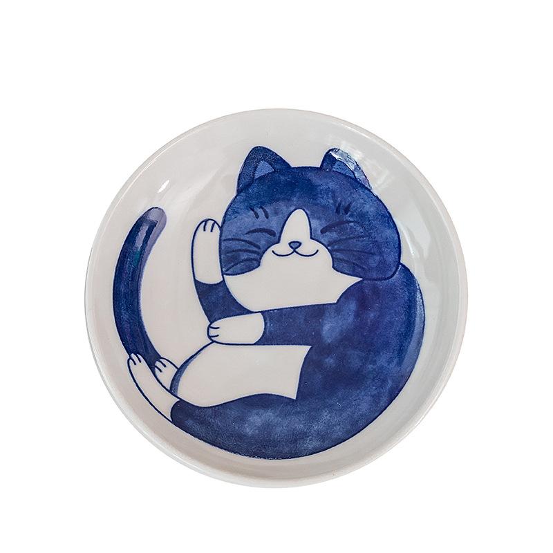 Keramický talířek na dezertní omáčku Sada nádobí Mini miska Miska na přílohu Kreativní kreslený vzor Kočka pro štěstí Malý talířek na ovoce 1 kus