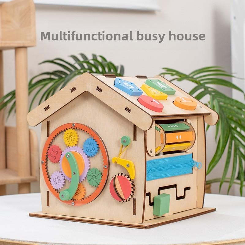 Sides Kids Six Wooden Busy House Educational Toy With Cognitive Learning Gift