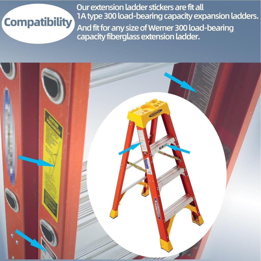 Step Ladder Safety Label Extension Ladder Stickers Replacement Label Kit Compatible with Ladder Inspection Stickers for Werner Fiberglass Extension