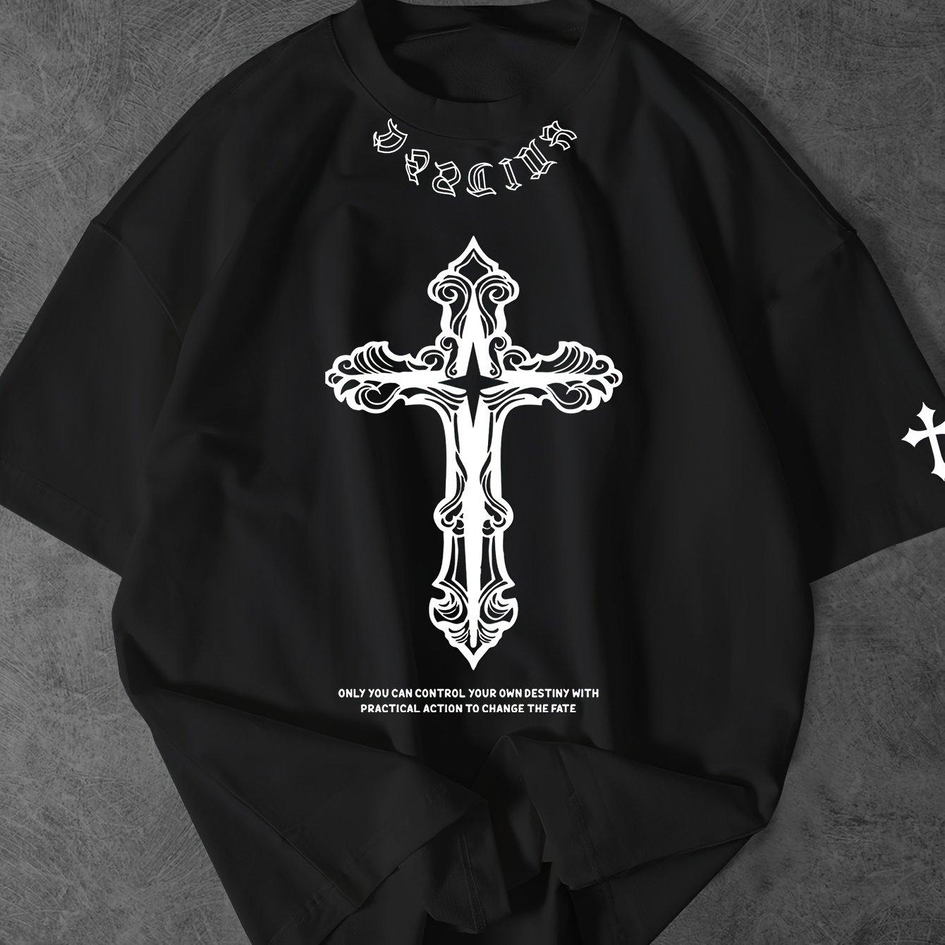 

Summer New Men s Round Neck Cross Letter Printing Casual Short-sleeved T-shirt Men s and Women s Retro Fashion 3XL