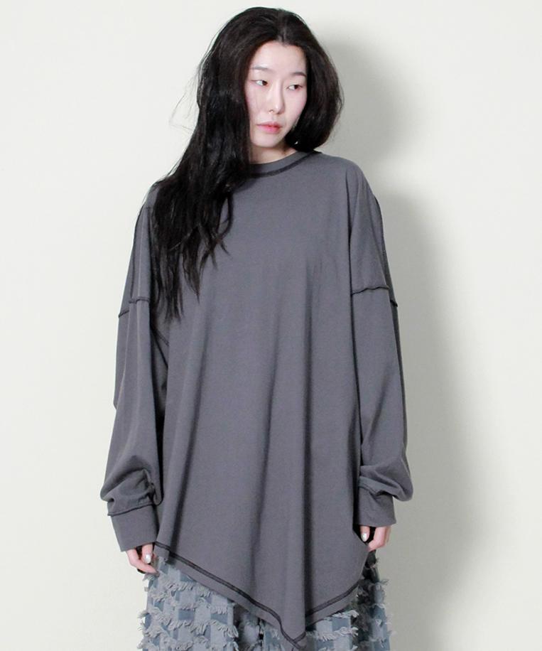 Deumakeu Oversized Asymmetrical Long Sleeve T-Shirt Charcoal