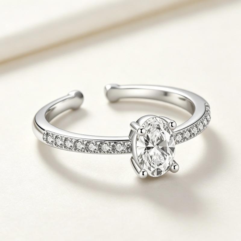 Classic Simple Copper Inlaid Zircon Ring, Fashionable and Versatile Women s Diamond Ring Adjust