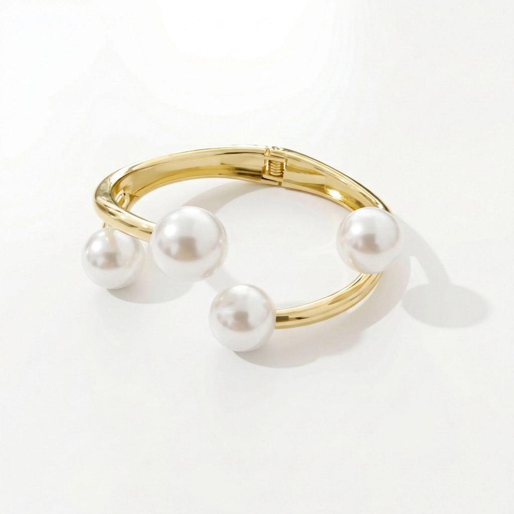 Asymmetrical Pearl & Metal Alloy Bracelet for Women - High-End Light Luxury Design