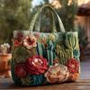 Quilted Tote Bag Women Vintage Shoulder Bag Flowers Animals Handbag Floral Purse for Commuting Party Daily Errands