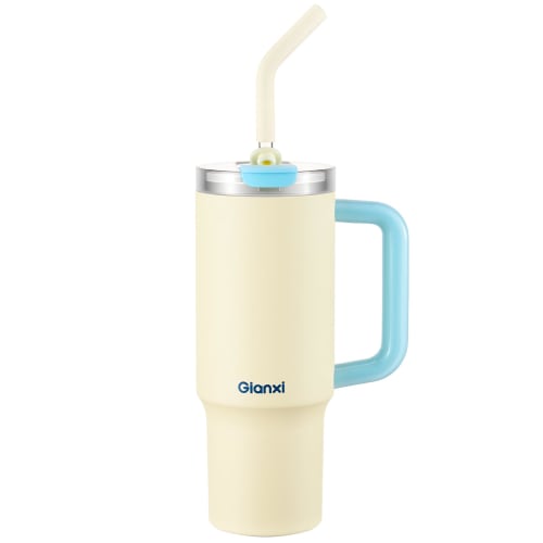 GIANXI Ceramic Tumbler, 1000ml, with Straw, Lid, and Handle, Insulates Hot and Cold Drinks, Vacuum Insulated, Wide Mouth, Large Capacity, Suitable for