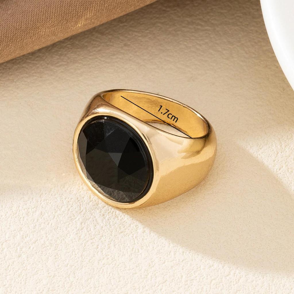 Unisex Klassischer Schwarzer Runder Edelsteinring – Europäische und Amerikanische Nischenmode
