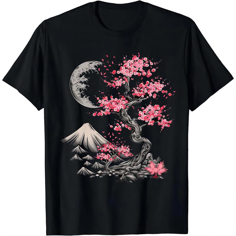 Peach Blossom Pattern TShirt For Unisex Mountain Moon 3D Printed Tees Summer Casual Loose Short Sleeve ONeck Tops Unisex T Shirts