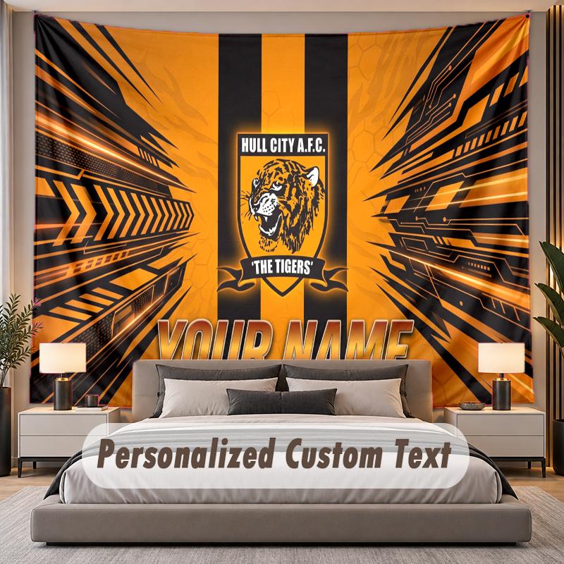 Custom Name Text Tapestry Hull FC Personalized Polyester Wall Tapestry For Bedroom And Room