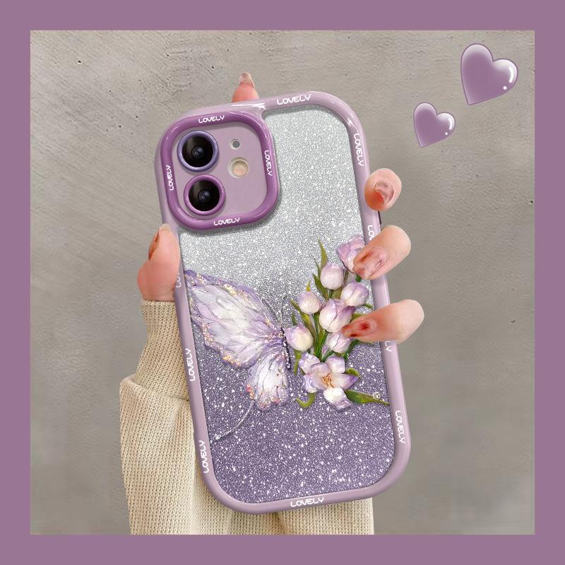 Applicable To IPhone14 Apple Phone Case 15promax Beautiful Butterfly 13 Transparent Glitter 12 Silicone Protective Case