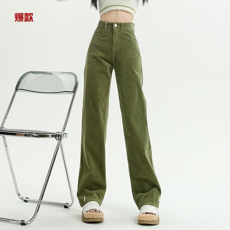 Vintage Cordhose mit weitem Bein, lässige Hose für Damen, koreanische Spice Girls, hohe Taille, Skinny-Bedeckung, gerade, Bodenwischhose