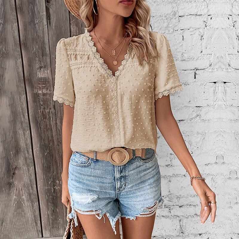 Fashion Vintage Puff Sleeve V-neck Shirt Women 2026 Summer White Blouse Woman Casual Short Sleeve Ladies Tops Blusas Mujer 27122