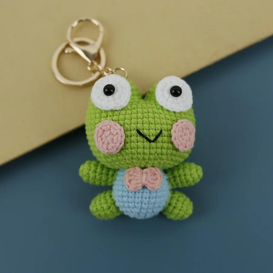 Cartoon-Froschpuppen-Serie, gehäkelter Schlüsselanhänger, lustiger grüner Froschpuppen-Schlüsselanhänger, handgefertigte Häkel-Schlüsselanhänger, niedlicher Frosch-Anhänger