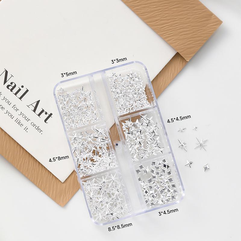 6/12 Grids Mix Nail Rivet Studs Gold/Silver Stars Light Nail Art Charms Starlight Accessories Manicure Supplies
