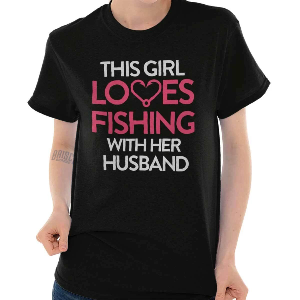 This Girl Loves Fishing With Her Husband Womens Graphic Crewneck T Shirt Tee XL