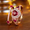 Female White Red Zircon Stone Heart Engagement Ring Set Vintage Rose Gold Color Bridal Wedding Bands Party Jewelry For Women