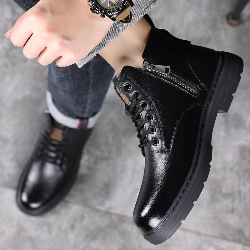 Winter Warm Martin Boots Men's Velvet New Lace-up Tooling Boots Retro Men's High-top Trendy Leather Cotton Boots