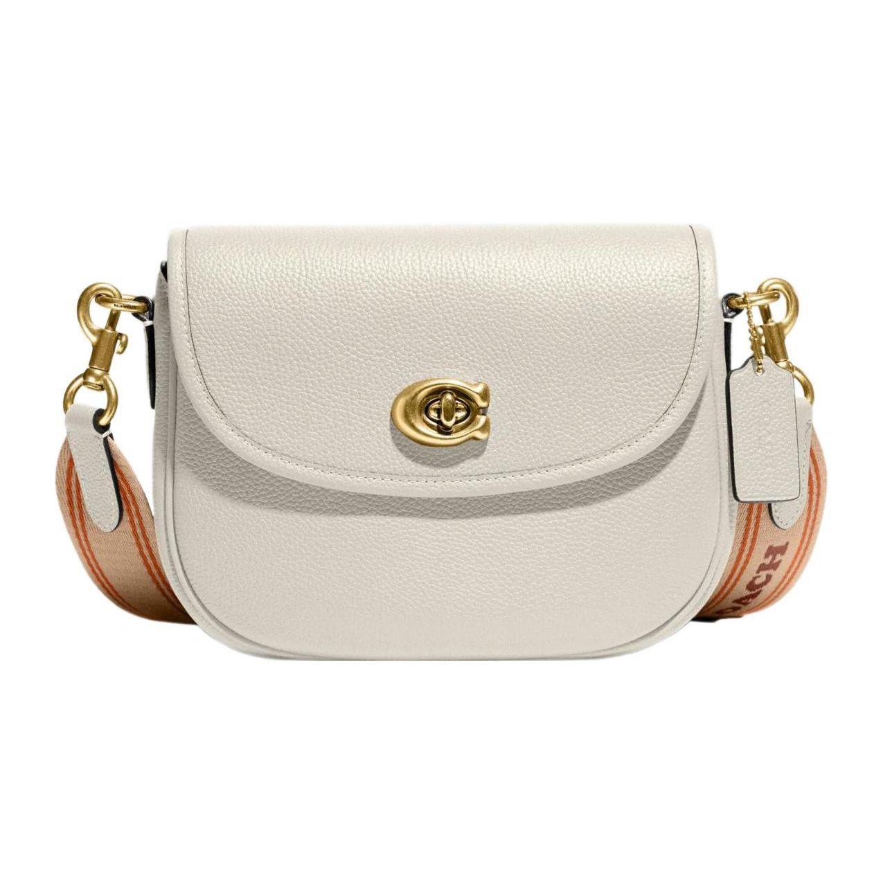 

Coach Willow 22 Solid Color Flap Turn Lock Pebbled Leather Saddle Bag Women Shoulder Bag White CA094-B4HA Basic Set (Bag+Dust Bag)
