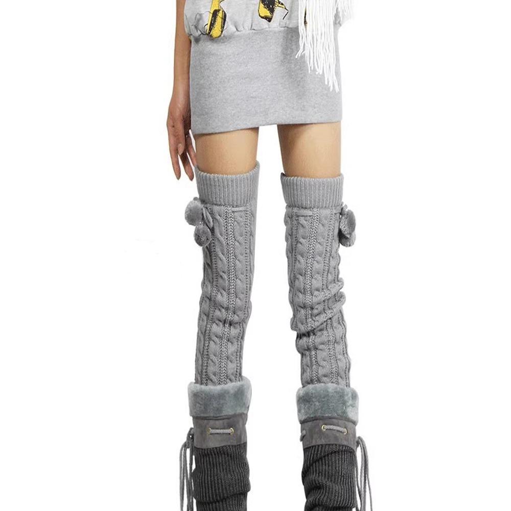 Thickened Long Boot Socks With Hairball Over Knee Boot Cuffs New Crochet Socks for Women