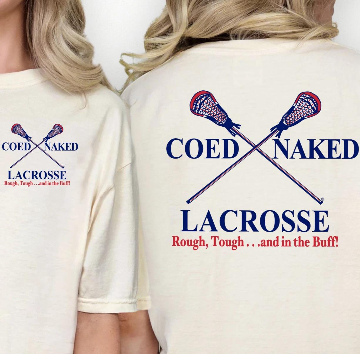 Coed Naked Lacrosse T-shirt | Nudist and Naturist Tee, Funny Lacrosse Team Shirt L