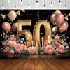 Banner de Globos con Temática Oro Negro Rosa Fondo para Fiesta de Cumpleaños de Adultos Reunión Familiar Decoración Fondo para Estudio de Fotografía