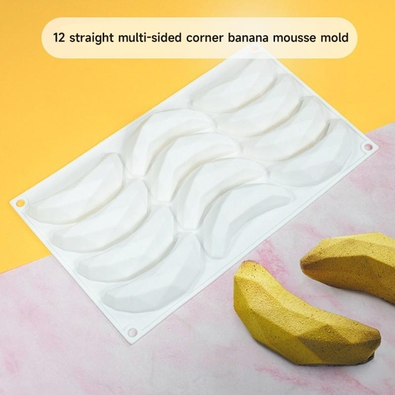 12-Kavitäten Mini Polygonale Banane Silikonform DIY Mousse Kuchenform Backwerkzeug zur Herstellung von Schokolade Fondant Dessert