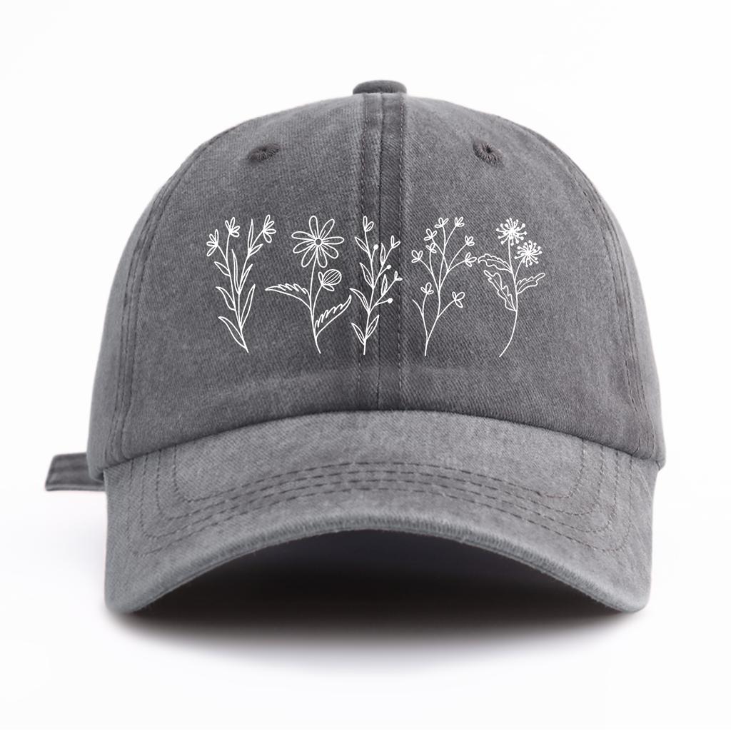 pc Flowers Print Washed Baseball Cap for AdultsMinimalist Retro Style Casual Soft Adjustable Dad Hat Perfect As Gift