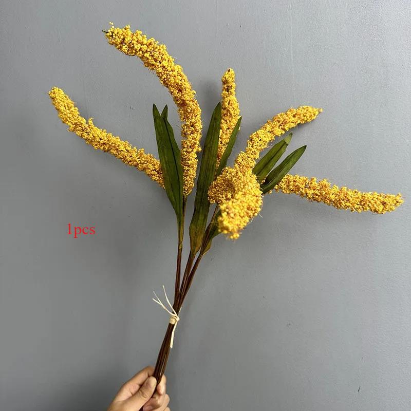 

Wedding Yellow Wheat Ear Bouquet Artificial Plants Fake Flower Auditorium Decoration Simulation Wheat Ears Grenn Plant Floral 2pcs жовтий