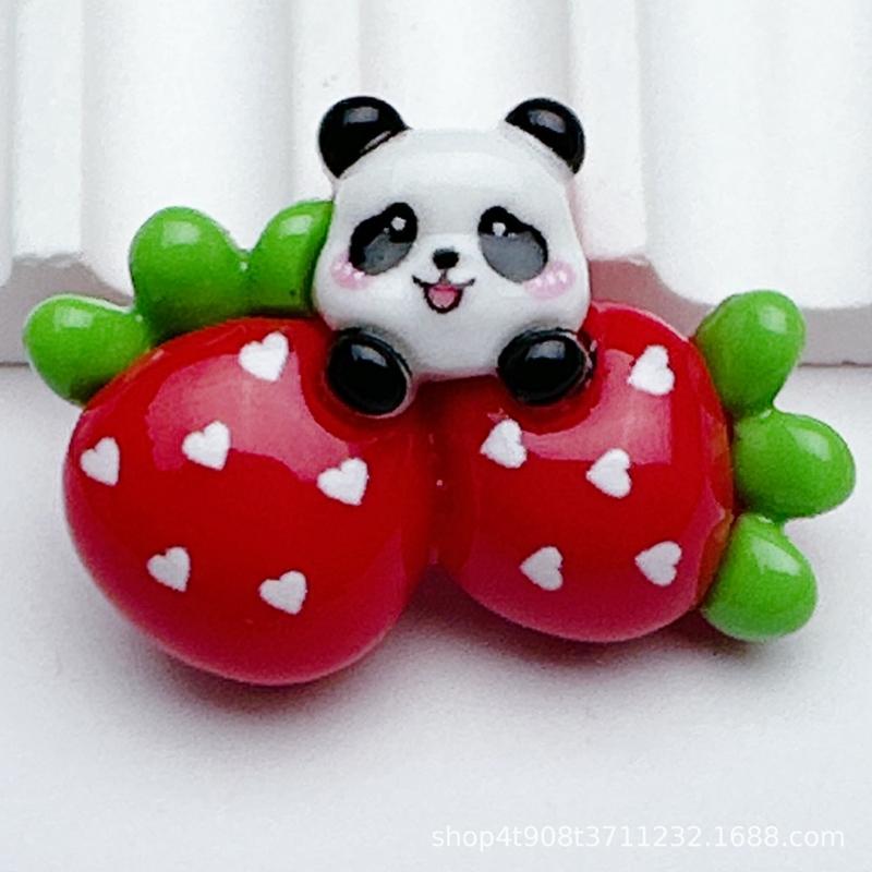 10 Pcs New Cute Cartoon Cake Strawberry Panda Flat Back Resin Scrapbooking DIY Jewelry Hairpin Craft Decoration Accessories