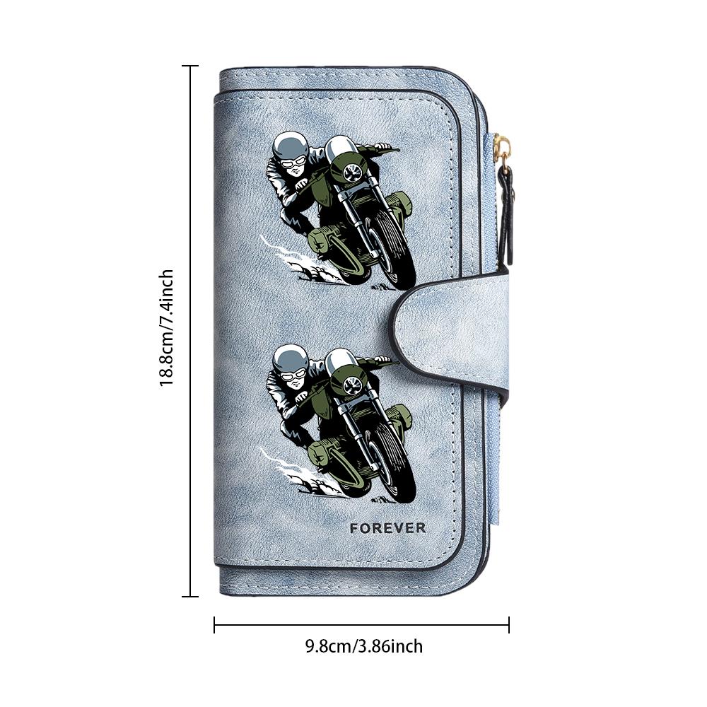 Biker Pattern Long Wallet Forever Printed Multi Slot Portable PU Leather Purse for Daily Use