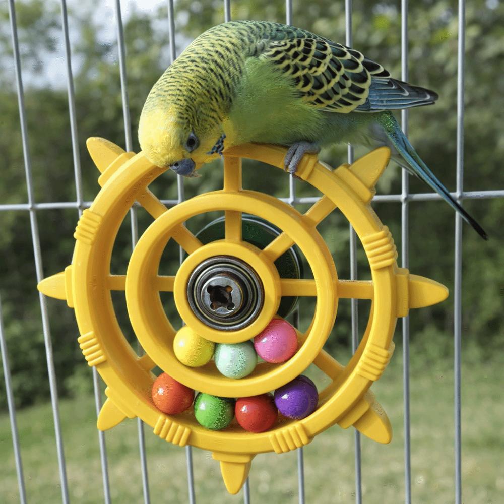 Bite Resistant Interactive Spinning Wheel Rudder Shaped Bird Cage Toy  Entertainment