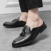 Luxury Designer New Men Black Tassels Half Slippers Shoes Casual Pu Leather Mules Moccasins Breathable Loafers Zapatos Hombre