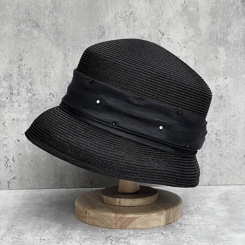 

Elegant Organza Point Drill Fine Straw Weave Front Long Rear Short Straw Hat Women S Summer Foldable Small Edge Sun Hat Bucket Hat m (55-57cm) can be adjusted to a smaller size