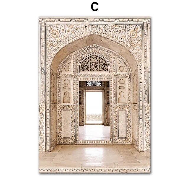 Ușă de Moschee Arabă Postere și Imprimeuri Musulmane Islamice Artă de Perete pe Pânză cu Flori de Stuf Bej Picturi Imagini Pentru Decor de Perete Dormitor