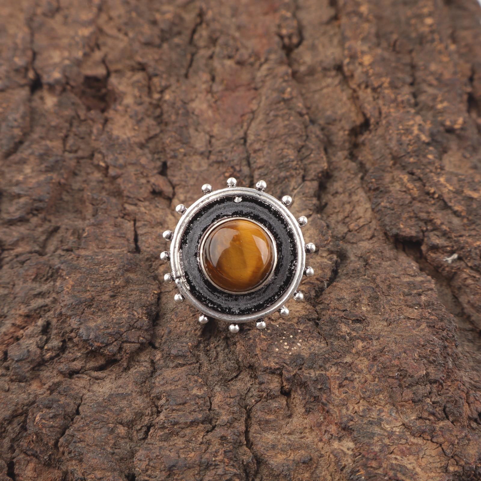 

Желтый Тигровый Глаз Драгоценный камень Заявление День Сестер Уникальное Бохо Кольцо Стерлинговое Серебро RR-49-25 15