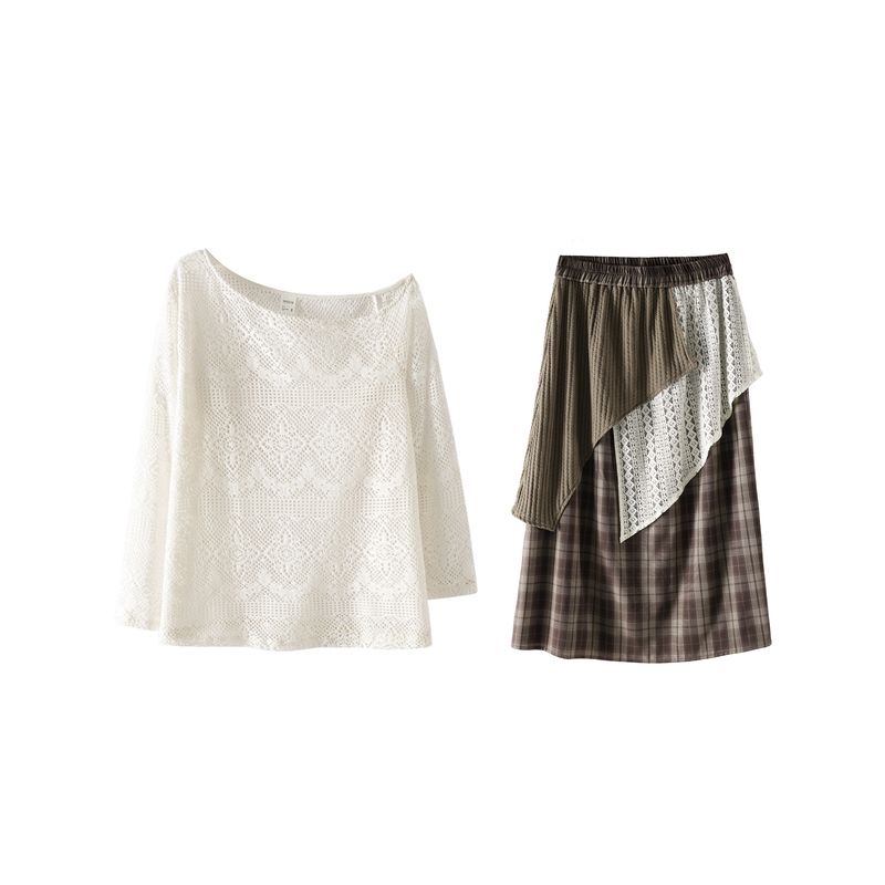 Plus size women clothing [Maillard Set] Autumn Chubby Girl Bohemian Waste Soil Wind Cover up Skirt Two-piece Set