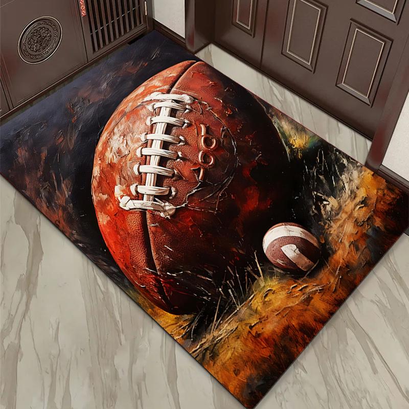 Dynamic Football Rug for Sports Fans | Action-Packed Ball Print Carpet | Vibrant Living Room Decor for Game Enthusiasts