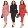 Women's Solid Color Pleated Temperament Personality Split Sleeve Slim One Step Dress