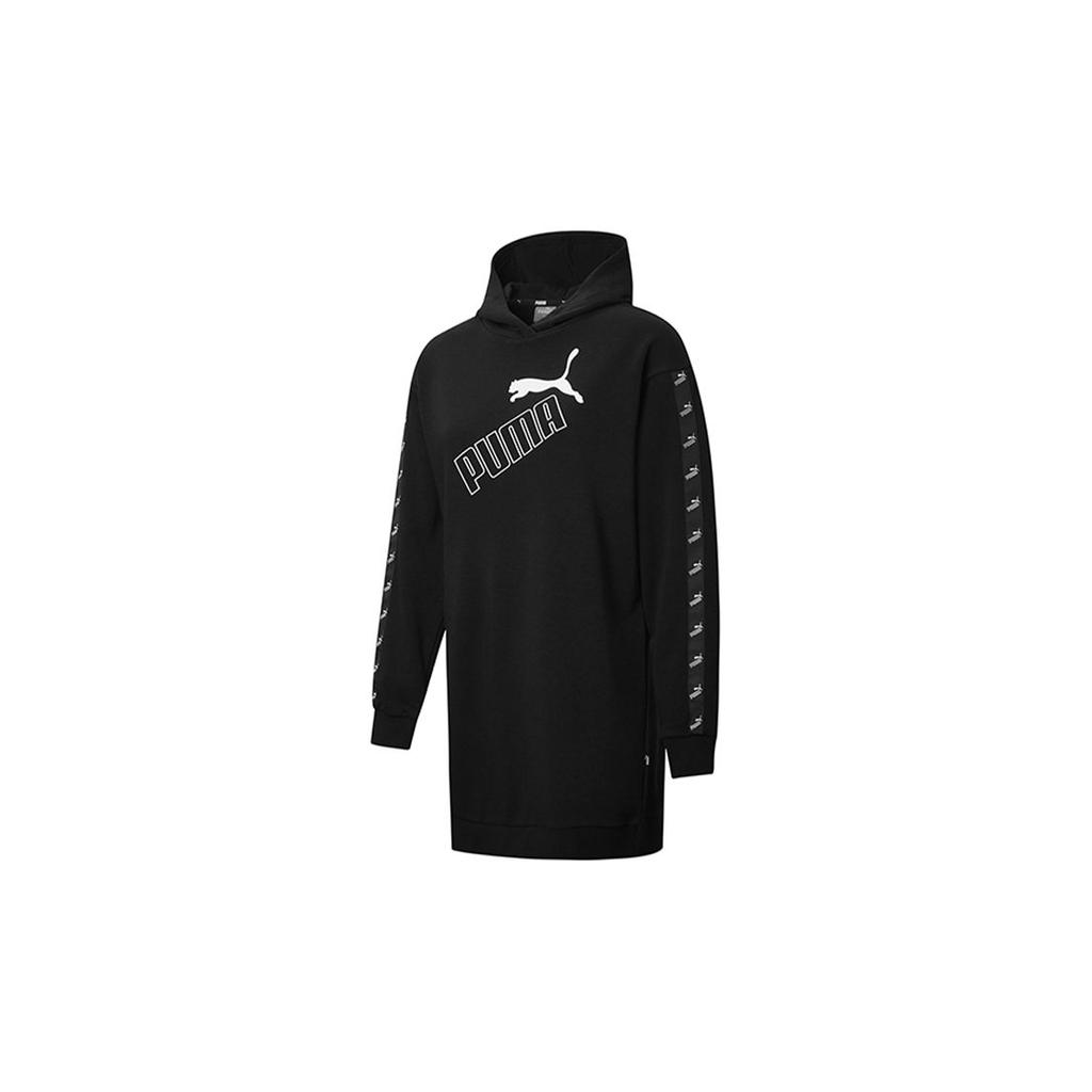 Puma Zesílená ležérní mikina s kapucí šaty s dlouhým rukávem dámské šaty černé 586594-01