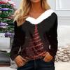 Women's Fashion Casual Long Sleeve Christmas Printed Plush Collar V-Neck Top