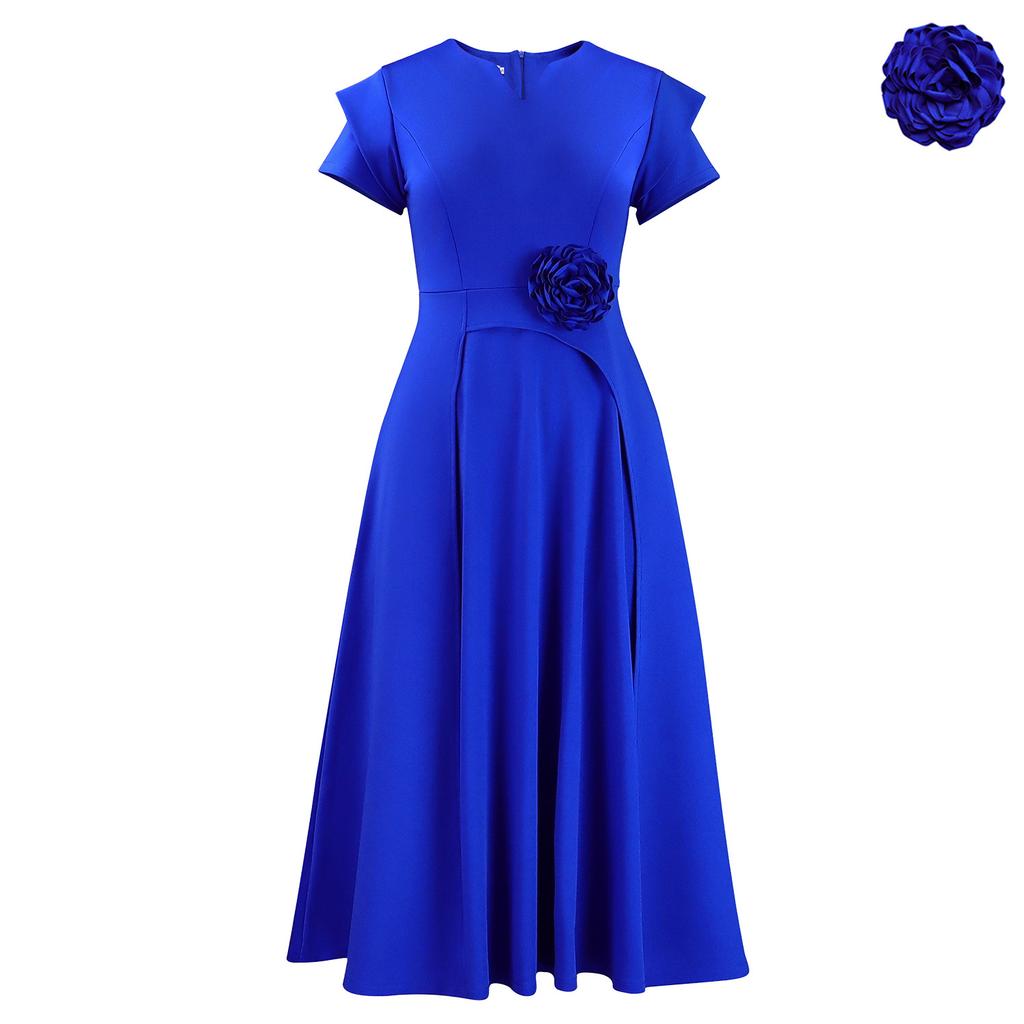 Plus Size High Waist Mid Length Big Hem Elegant A Line Women Summer Dress