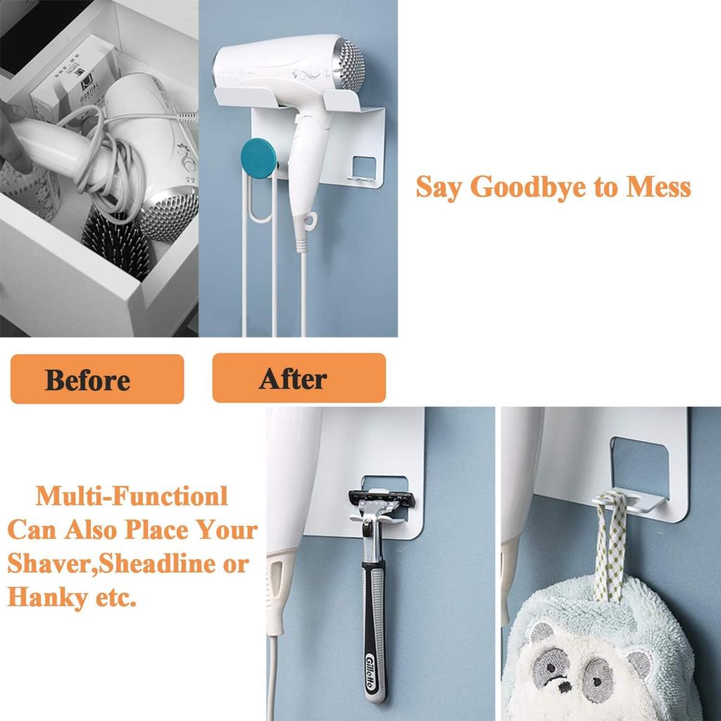 Hair Dryer Stand Holder Wall Mounted, New Upgrade Punching Or Nails-Free Glue Two Ways Blow Dryer Holder Rack Organizer for Dyson Supersonic Hair