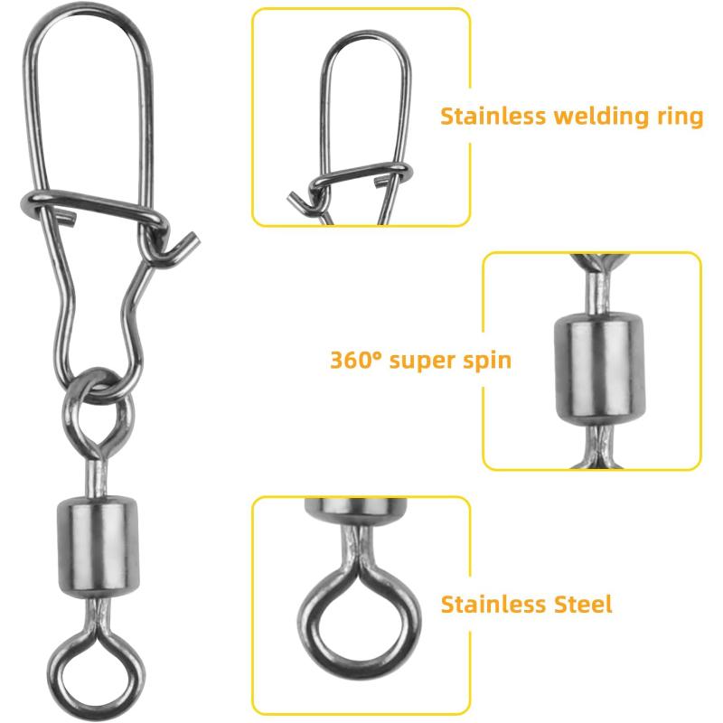 Stainless Steel Fishing Swivel Snaps 4#-12# Rolling Bearing Duo-Lock Connector Kit Saltwater Freshwater Lure Tackle 10Pcs