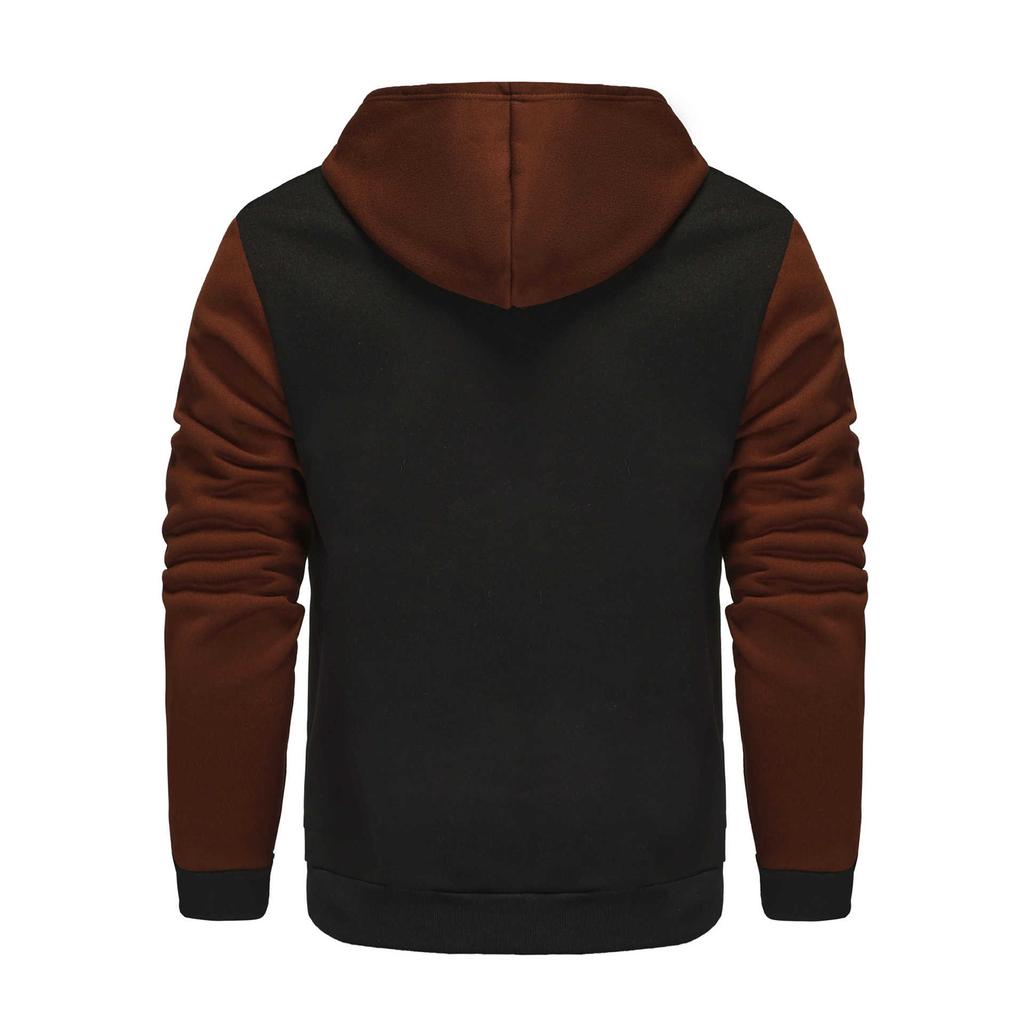 Men Zip Up Long Sleeve Pullover Casual Color Block Hooded Sweatshirt Drawstring Sport Winter Jacket With Pocket