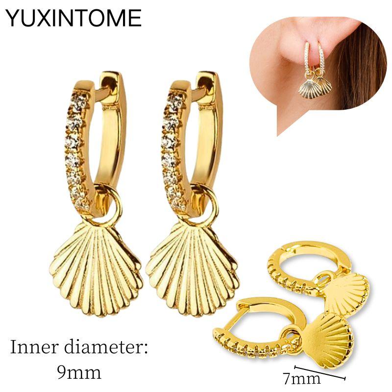 925 Sterling Silver Needle Vintage Square Round Pendant Earrings For Women Crystal Shell Geometric Earrings Fashion Jewelry