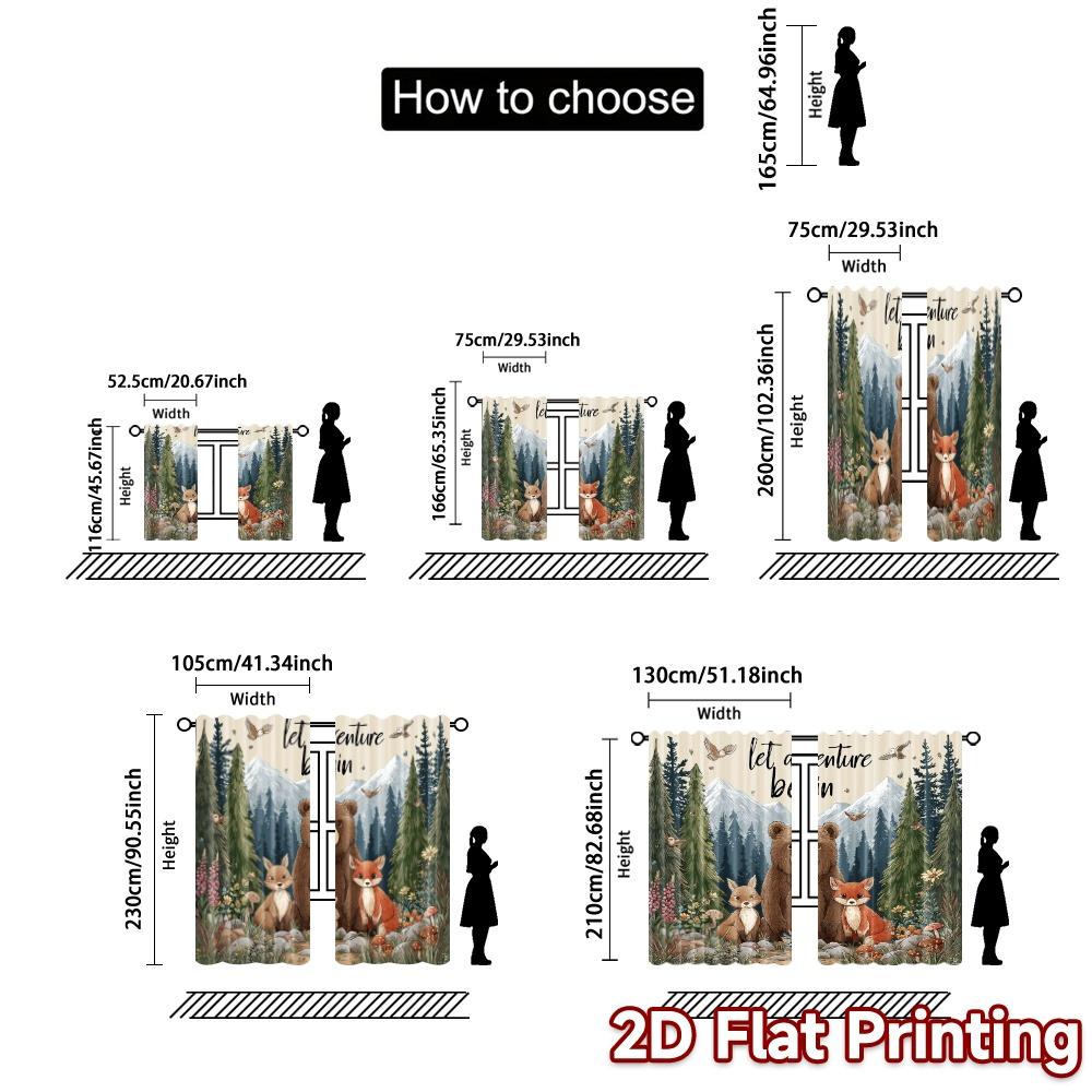 2pcs, 2D FLAT PRINTING Curtains (Without Rod) Adventure Forest Chic Minimalist Curtains Polyester Easy Install Curtains All